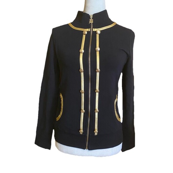 BCBG Maxazaria size S black with gold accents full zip Sport  Women's Jacket - Picture 1 of 13